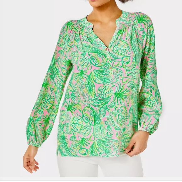 Lilly Pulitzer Elsa Silk Top Mandevilla Baby Fins And Flippers - Picture 1 of 9